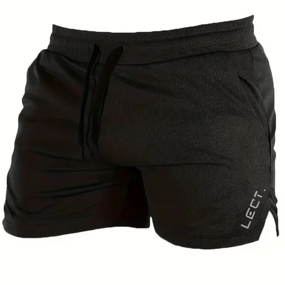 LECT. Men's Drawstring Athletic Running Shorts Black Large Breathable Sports - Picture 4 of 7